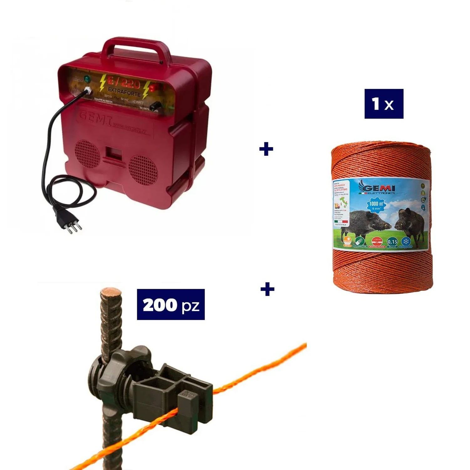 Elektrikli çit Komple kiti, 220V enerji kaynağı ve 1000 metre 6mm² elektrikli çit kablosu içerir.