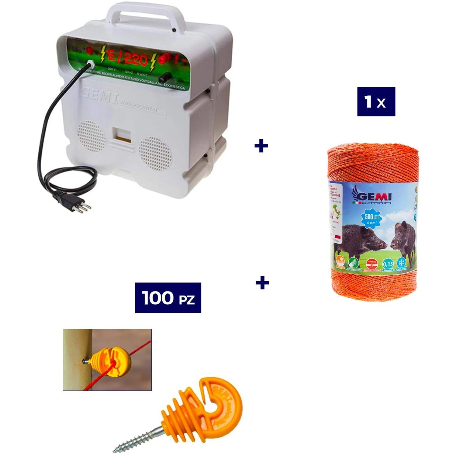 Elektrikli çit Komple kiti; 220V enerji kaynağı, 500 metre 6 mm² tel ve ahşap direkler için izolatörler içe