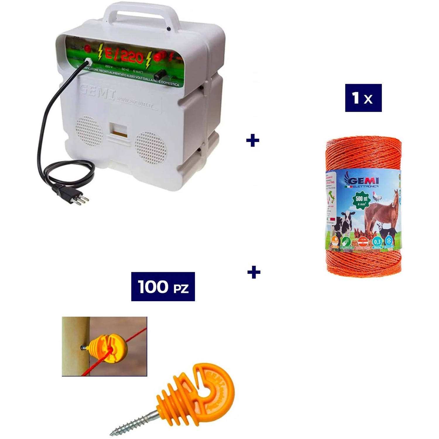 Elektrikli çit Komple kiti, 220V enerji kaynağı ve 500 metre 4 mm² elektrikli çit teli içerir.