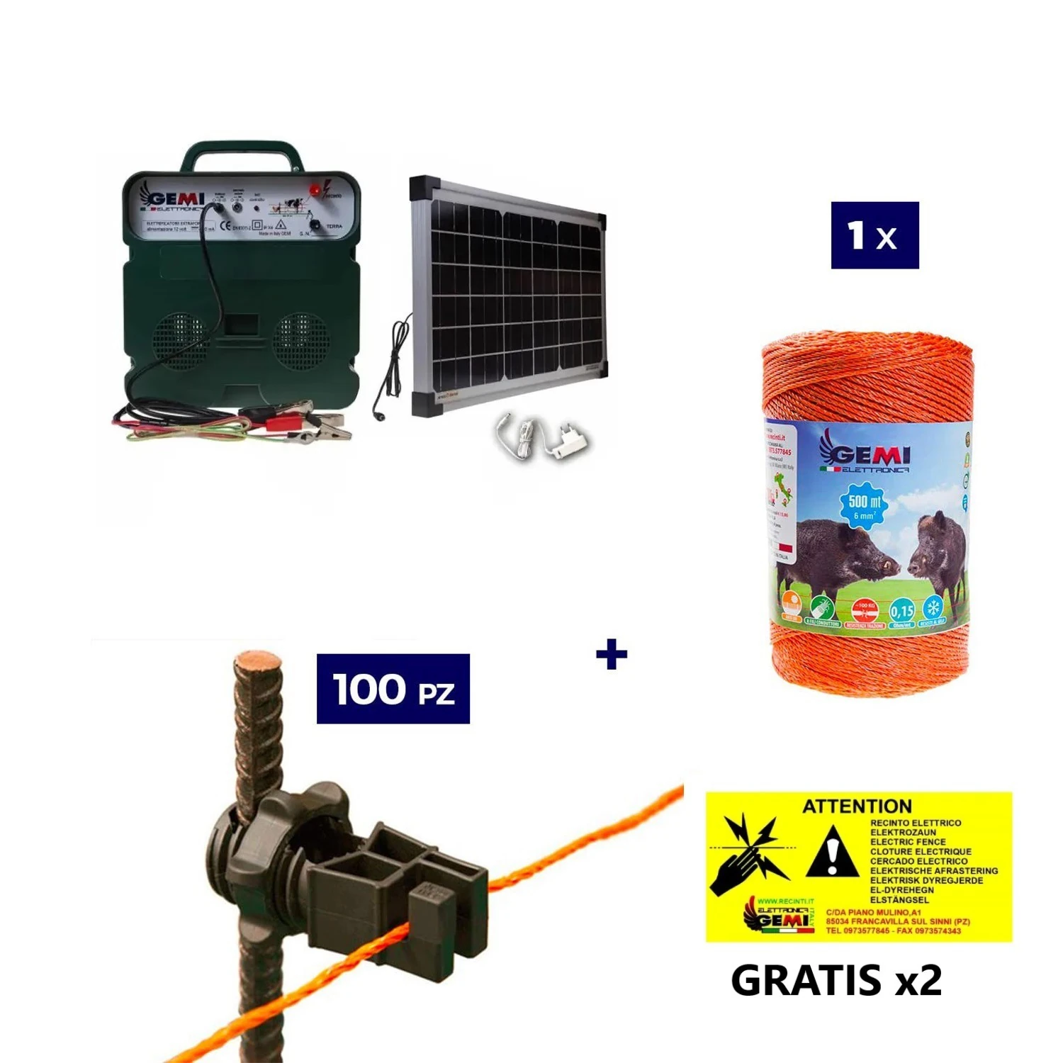Elektrikli çit Komple kiti 12V enerji kaynağı ve 500 metre 6mm² tel ile elektrikli çit sistemi.