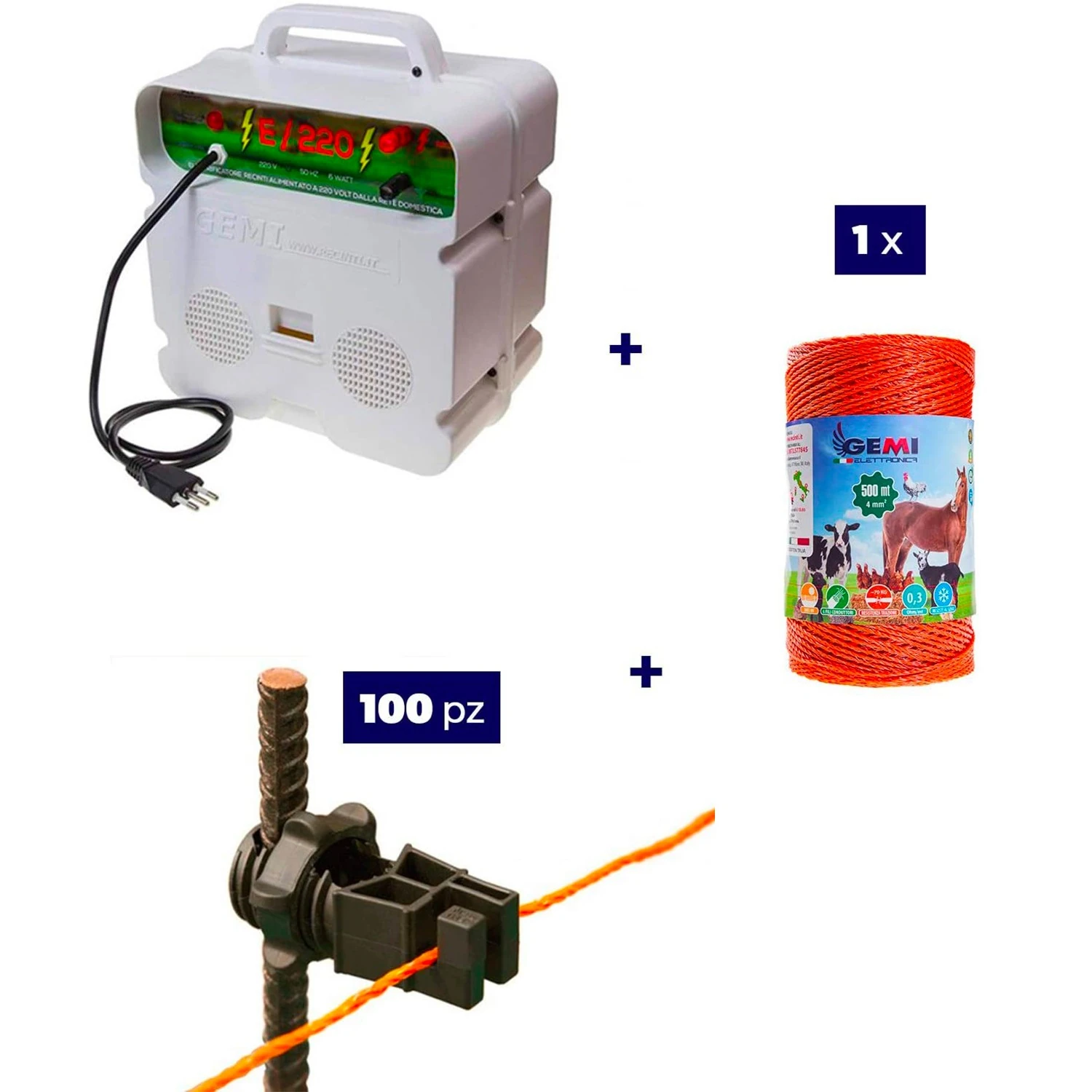 Elektrikli çit Komple kiti, 220V enerji kaynağı ve 500 metre 4mm² elektrikli çit kablosu içerir.