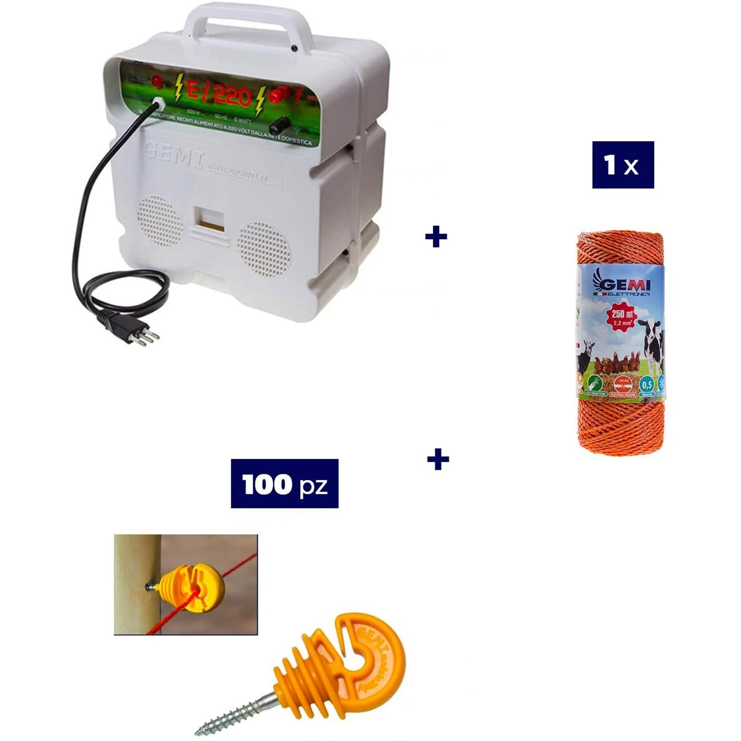 Elektrikli çit Komple kiti 220V enerji kaynağı ve ahşap direkler için 250 metre 2,2 mm² kablo içerir.