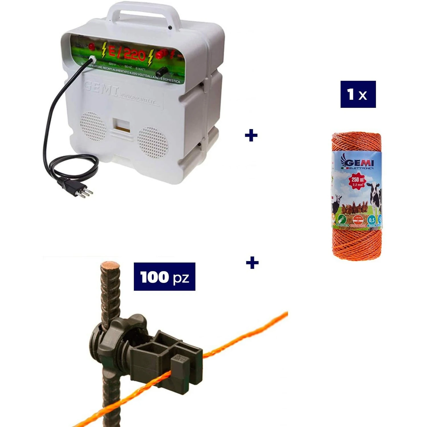 Elektrikli çit Komple kiti 220V enerji kaynağı ve demir direkler için 250 metre 2,2 mm² kablo içerir.